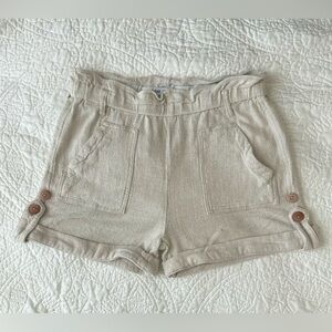 Dear John Women's Small Karlie Paper Bag Waist Shorts Linen Cuff Tan Buttons